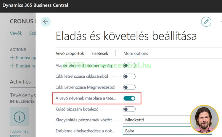 Business Central - név másolása tételekbe