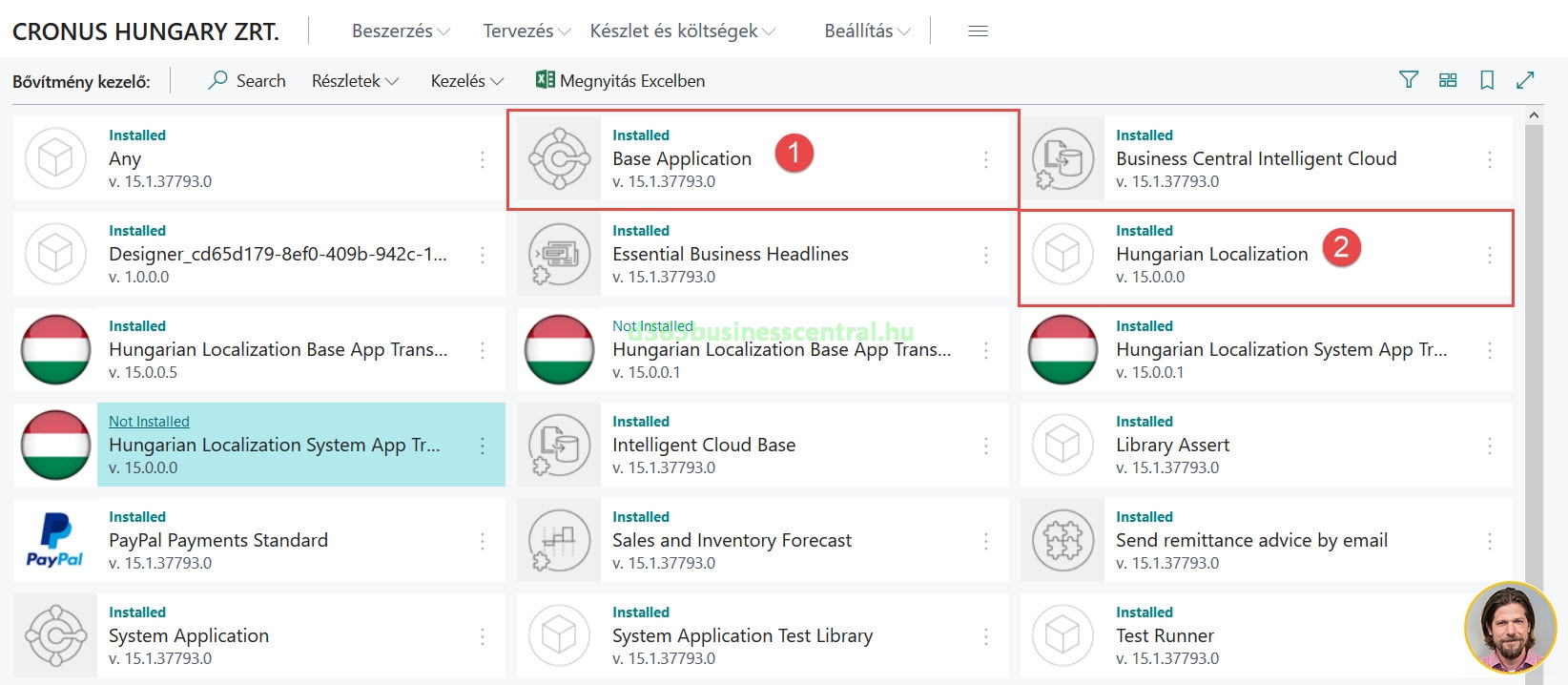 Business Central bővítmények, app, extension