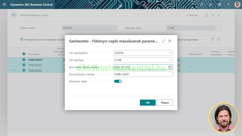 Business Central - Könyvelt főkönyvi napló visszamásolása