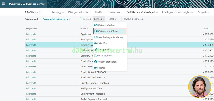 Microsoft Dynamics 365 Business Central per tenant extension feltöltése