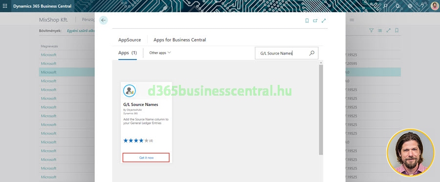 Business Central bővítmény ingyenes telepítése a Microsoft AppSourc-ból